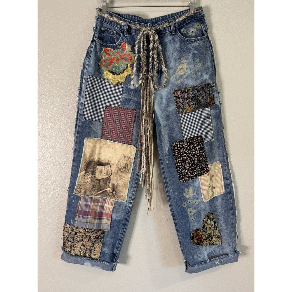 OOAK Reworked Patchwork Denim Jeans Whimsigoth Lagenlook Boho Distressed Sz 29 - Picture 10 of 10